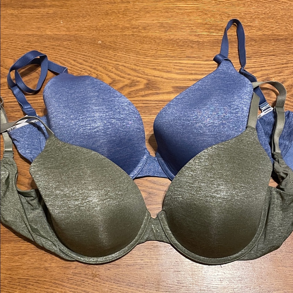 🟩🟩 Victoria's Secret Uplift Semi-Demi Bras Blue and Green Bra Set (34DD)